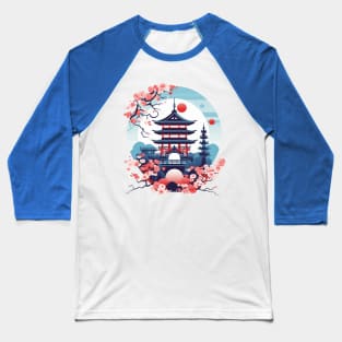 japanese landscape with pagoda and cherry blossoms Baseball T-Shirt